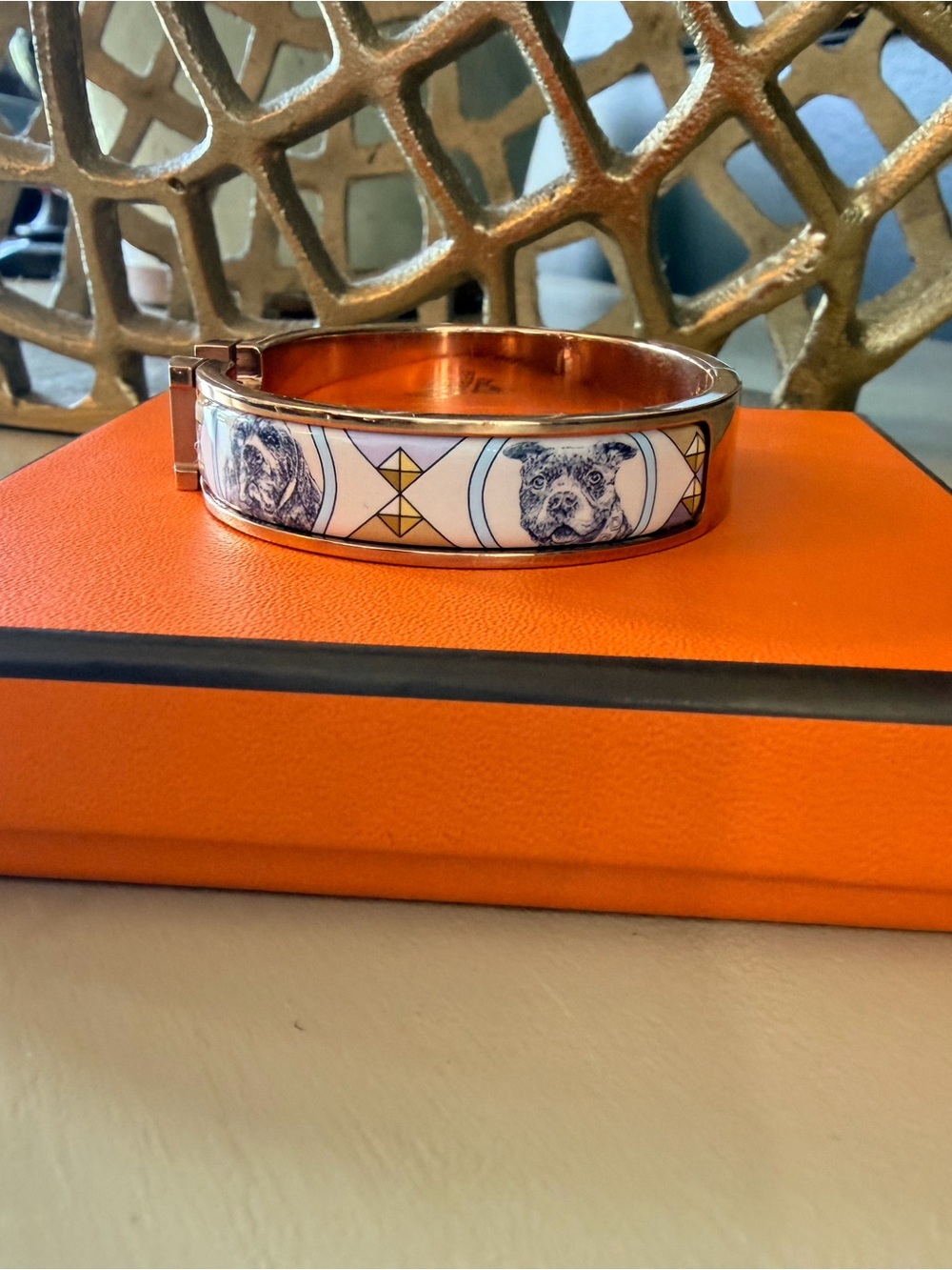 Hermès Clic Clac H PM Bracelet Rose Gold Multi-Color Dog Motif Enamel - Picture 6 of 9